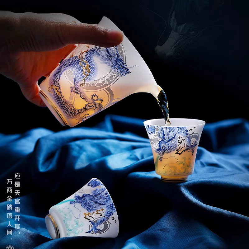 Luxury handmade ice jade porcelain tea set